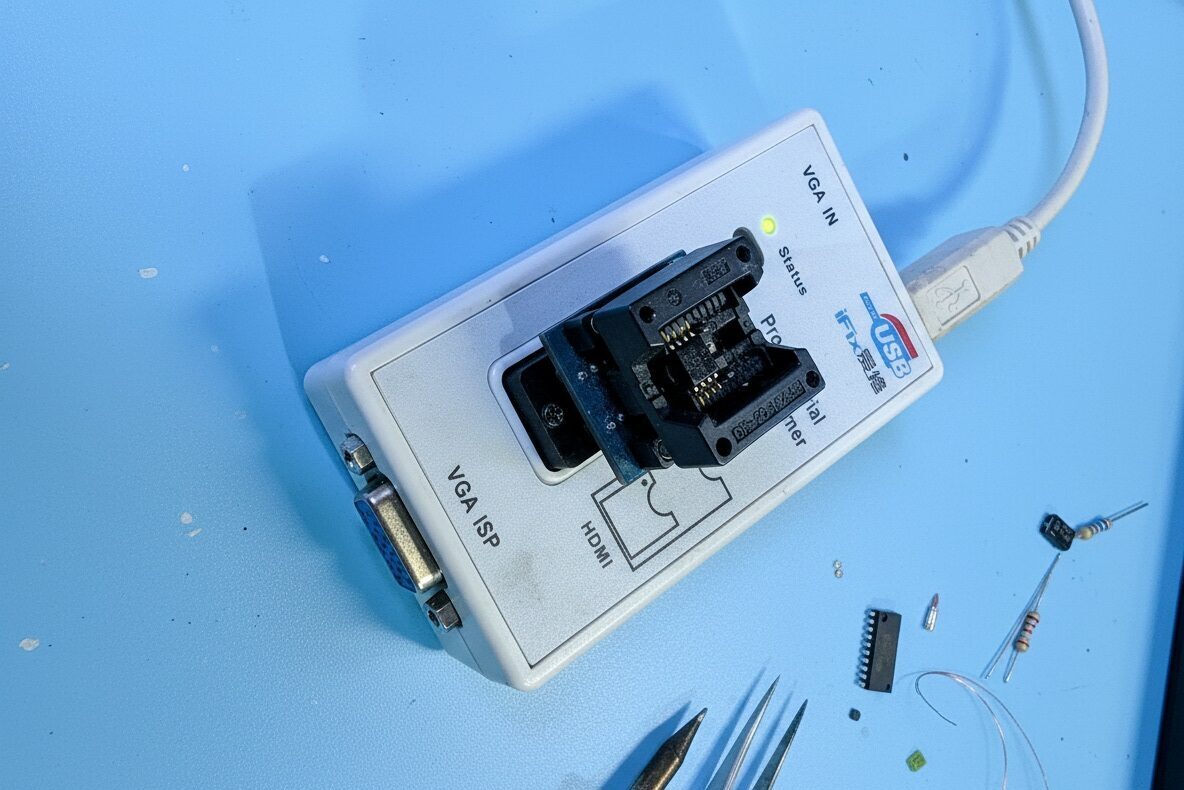 Programowanie BIOS UEFI Rybnik – kość flash w programatorze Almar Serwis